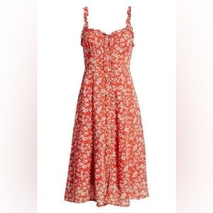 Nordstrom Floret Studios Floral Button Front‎ Red Women's Dress MIDI Size Small